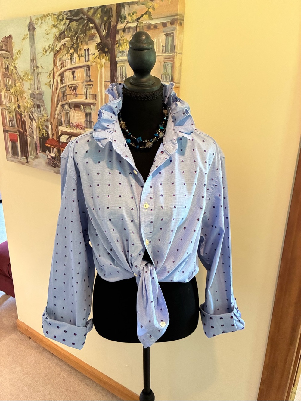 Jos. A. Bank Light Blue Star-Print Tie-Front Button Down